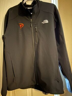 The North Face Men's Black Windbreaker Jacket with Orange Logo